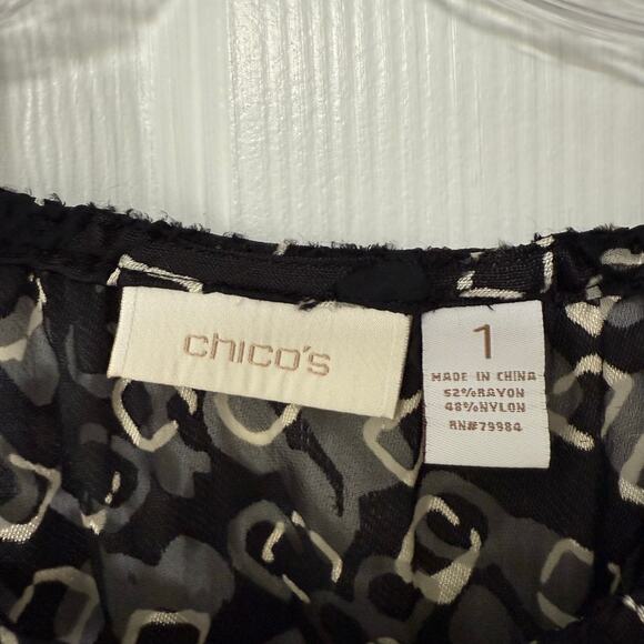 Chico's Women's Black & White Sheer Long Sleeve Top Size 1. - Picture 8 of 13